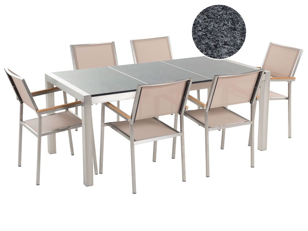 Gartenmöbel Set 6-Sitzer GROSSETO Dreifachplatte Granit poliert Grau / Beige