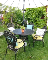 Set da pranzo da giardino 4 posti SAPRI con Ombrellone (16 opzioni) Metallo Marrone scuro_1016914