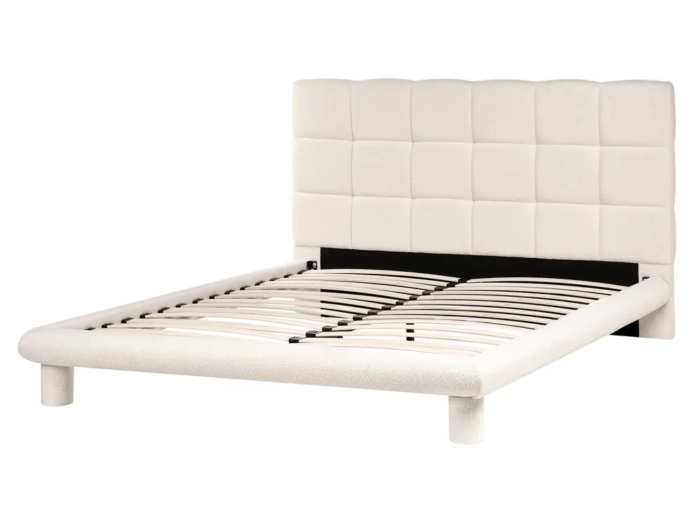 Bett mit Lattenrost Bouclé CRESSAT 160 x 200 cm Cremeweiß_1009054