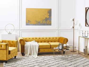 Velvet Living Room Set Yellow CHESTERFIELD