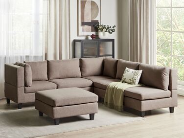 5 Seater Right Hand Modular Fabric Corner Sofa with Ottoman Brown UNSTAD