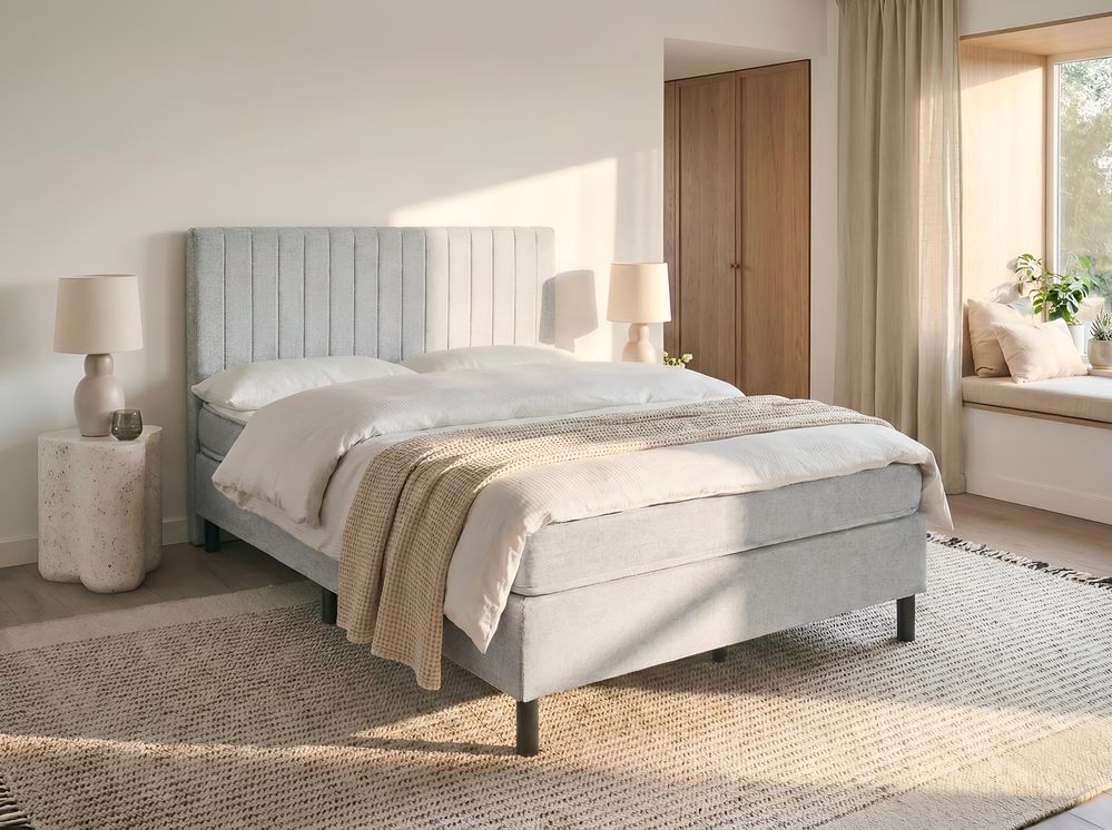 Lit Boxspring Tissu COUNTESS 140 x 200 cm Gris clair