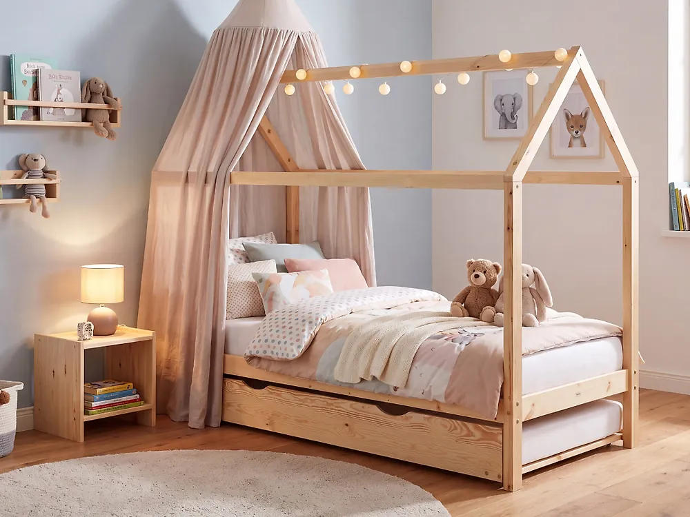 Kids Trundle Bed Pine Wood CRILLON 90 x 200 cm (EU Single) Light Brown_1175102
