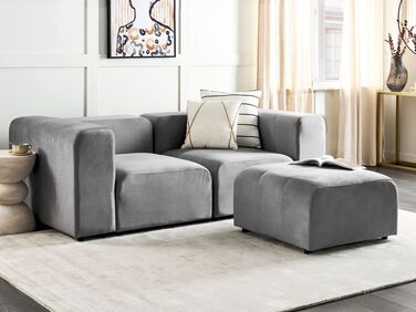 2 Seater Modular Velvet Sofa with Ottoman Grey FALSTERBO