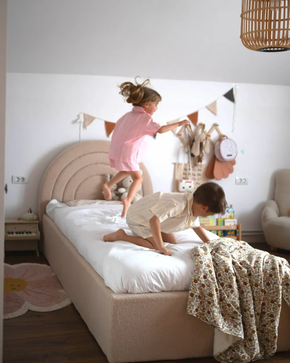 Kids Ottoman Bed ANET Fabric Beige 90 x 200 cm (EU Single)_983155
