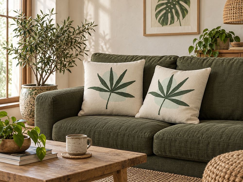 Lot de 2 coussins décoratifs DAVALLIA 45 x 45 cm Vert Motif de plante