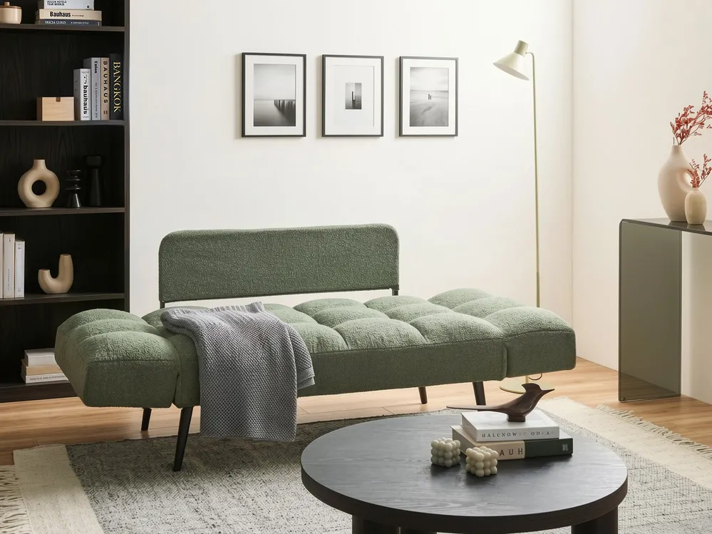 Sofa Bed 2 Seater BREKKE Boucle Green_1068010