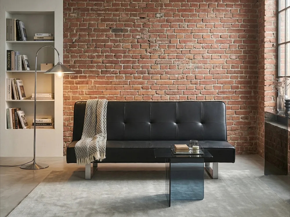 Sofa Bed 3 Seater DERBY Faux Leather Black