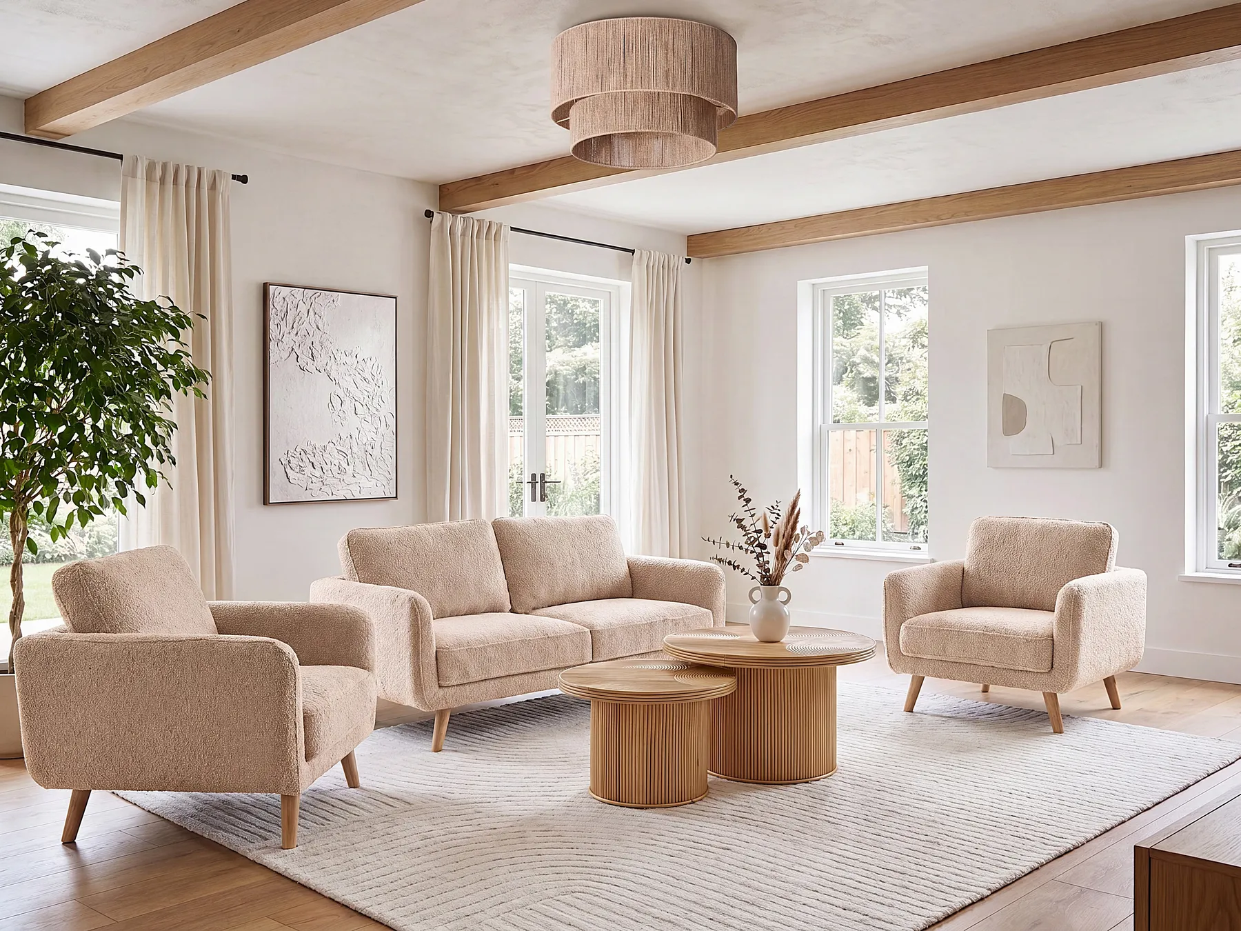 Living Room Set 4 Seater KILJA Boucle Beige_1113587