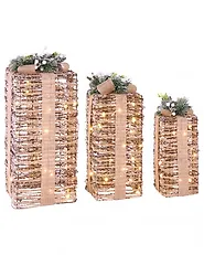 Zestaw 3 dekoracji świątecznych LED VALKAMA 54/45/30 cm Prezenty świąteczne Brązowy_1179473