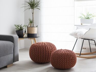 Cotton Knitted Pouffe 50 x 35 cm Copper CONRAD