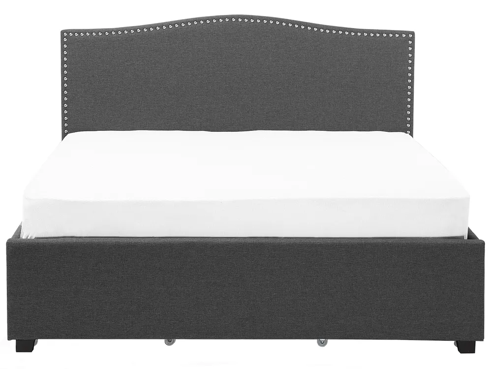 Bed with Storage Drawers MONTPELLIER Fabric Dark Grey 180 x 200 cm (EU Super King) LED_709574