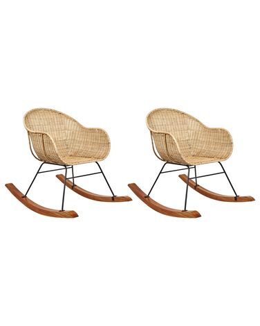 Set of 2 Rattan Rocking Chairs Natural LAVINIO