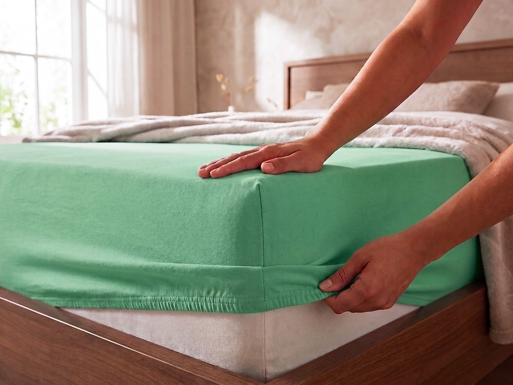 Fitted Sheet JANBU 160 x 200 cm Cotton Green