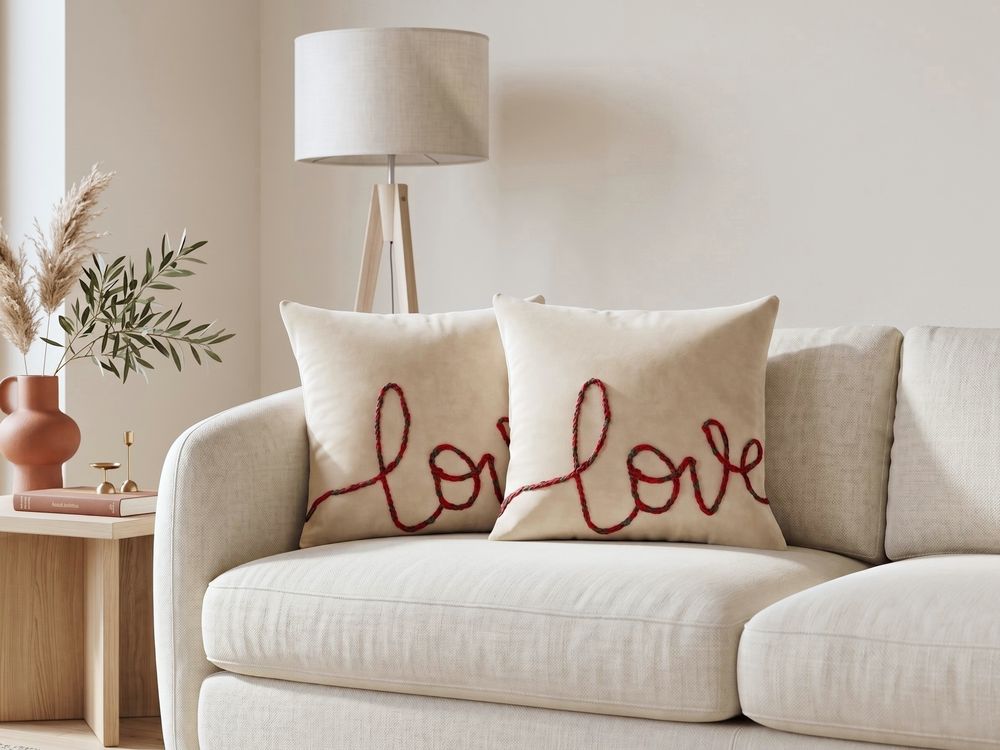 Sada 2 dekorativních polštářů ROTALA 45 x 45 cm Bavlna Béžová Text