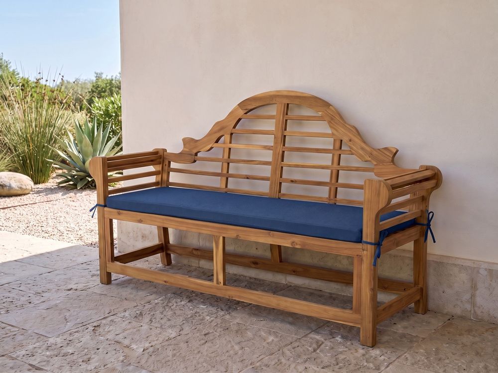 Garden Bench with Cushion MARLBORO 180 cm Acacia Wood Blue