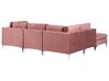 Sofá de canto de 4 lugares em veludo rosa com repousa-pés versão à direita EVJA_859079