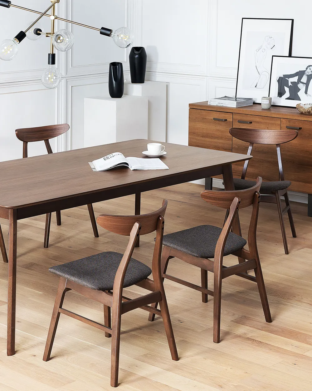 Set of 2 Dining Chairs LYNN Wood Dark Brown/ Grey