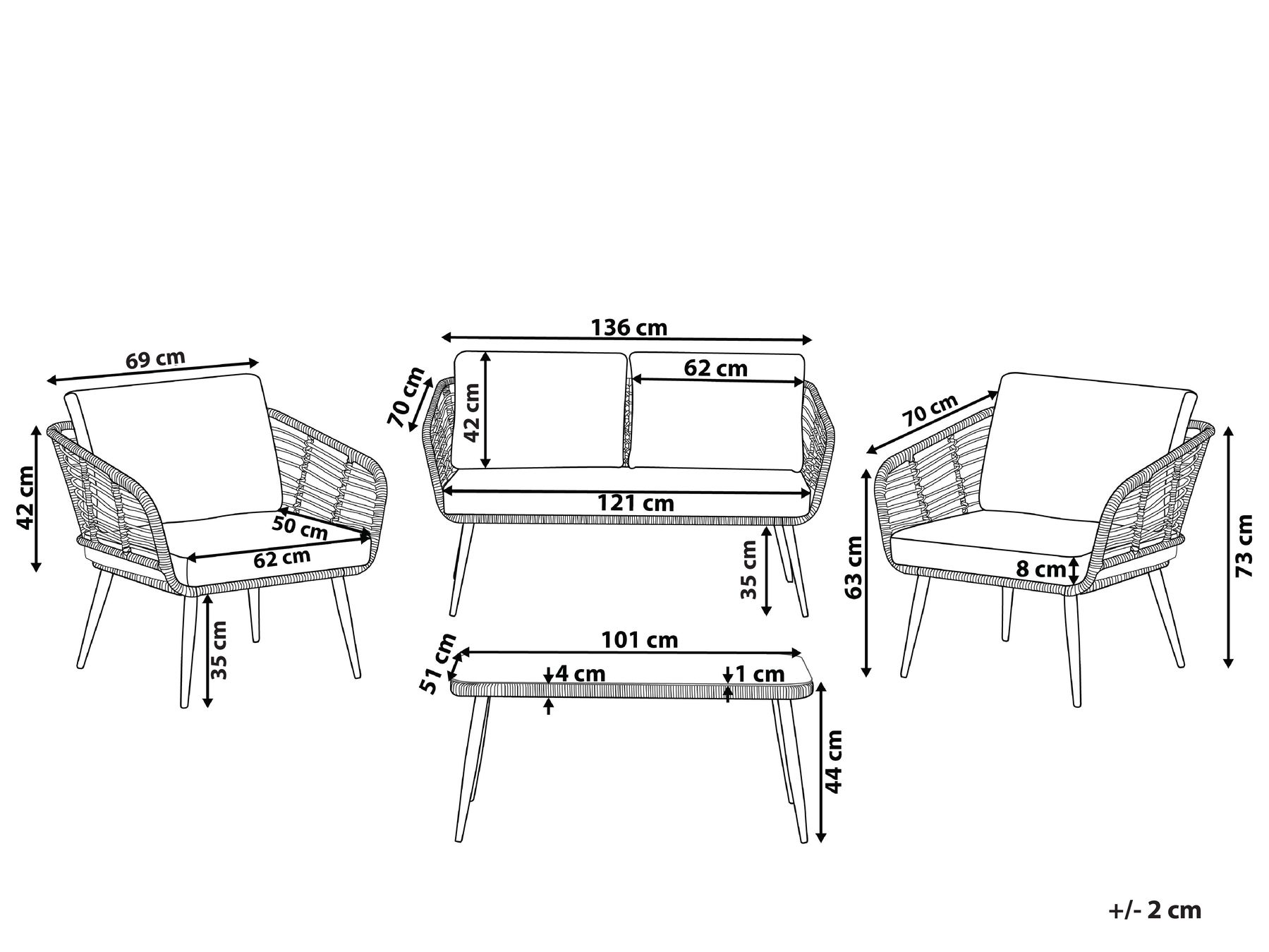 Garden Lounge Set with Table 4 Seater CORINTH II PE Rattan Natural_812355