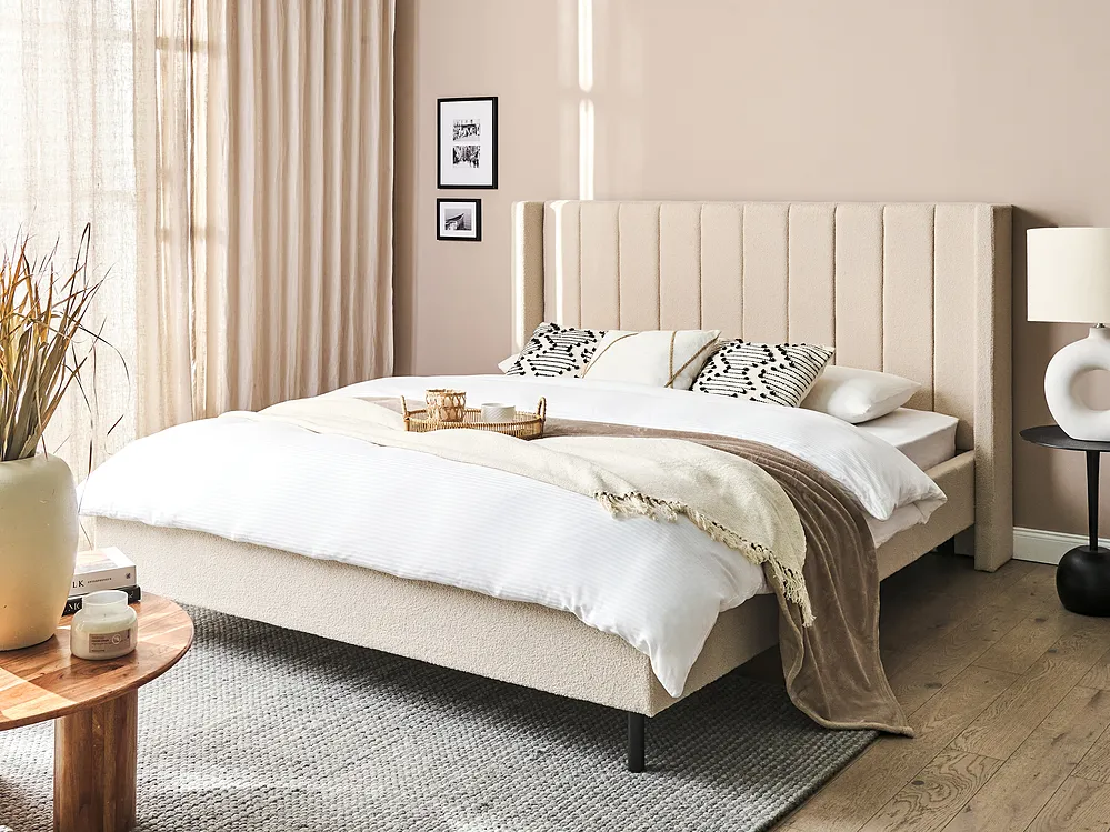Bett mit Lattenrost Bouclé VILLETTE 160 x 200 cm Beige_1153763