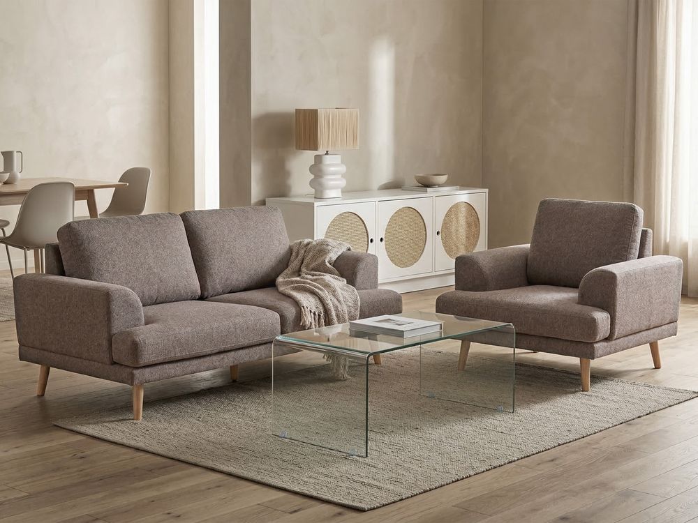 Conjunto de sala de estar 4 lugares KILDAL Tecido Castanho