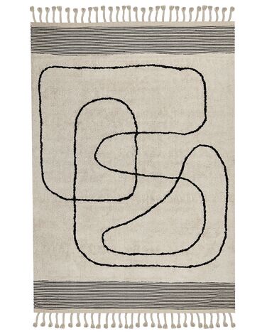 Teppich Baumwolle beige / schwarz 160 x 230 cm abstraktes Muster Kurzflor DOKUZ