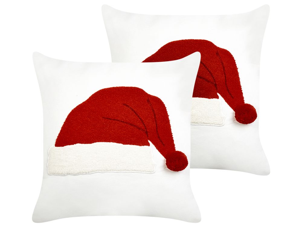 Conjunto de 2 cojines decorativos PRETZEL 45 x 45 cm Algodón Blanco Motivo navideño
