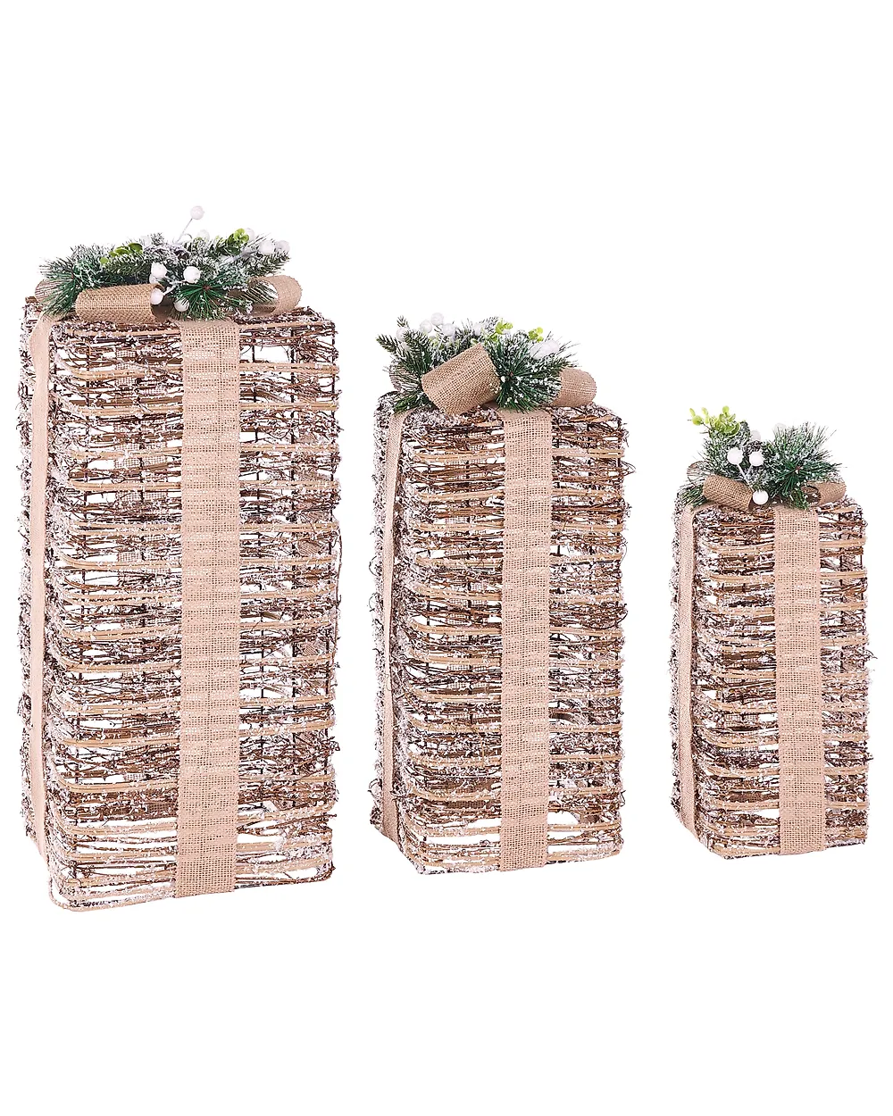 Zestaw 3 dekoracji świątecznych LED VALKAMA 54/45/30 cm Prezenty świąteczne Brązowy_1179477