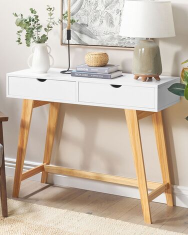 2 Drawer Console Table White with Light Wood SULLY