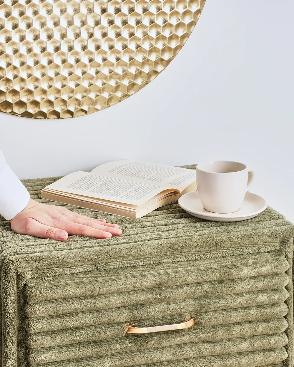 1 Drawer Bedside Table FLAYAT Corduroy Green_968014