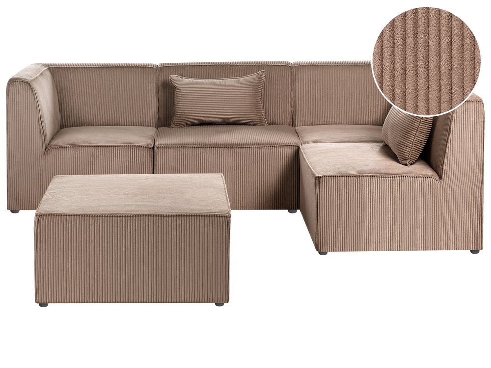 Sofá modular esquinero 4 plazas LEMVIG con otomana Pana Beige oscuro Izquierda