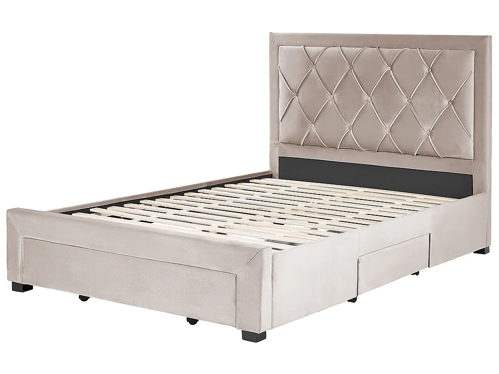 Bett mit Schubladen LIEVIN Samtstoff Beige 140 x 200 cm_858023