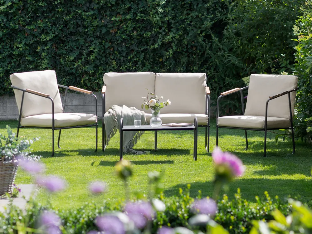 Garden Lounge Set with Table 4 Seater VEZZANA Metal Light Beige_1009227