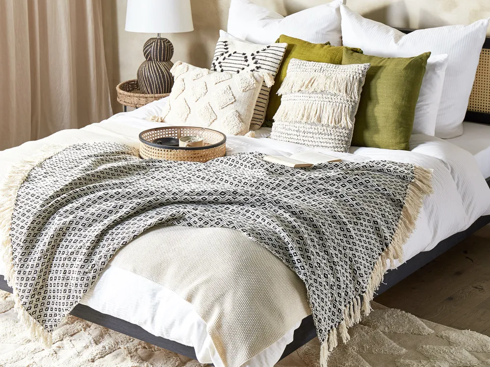 Blanket CHYAMA Cotton 125 x 150 cm Black/ Beige