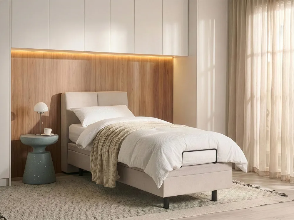 Bett verstellbar Stoff VICEROY 80 x 200 cm Hellbeige_1062006