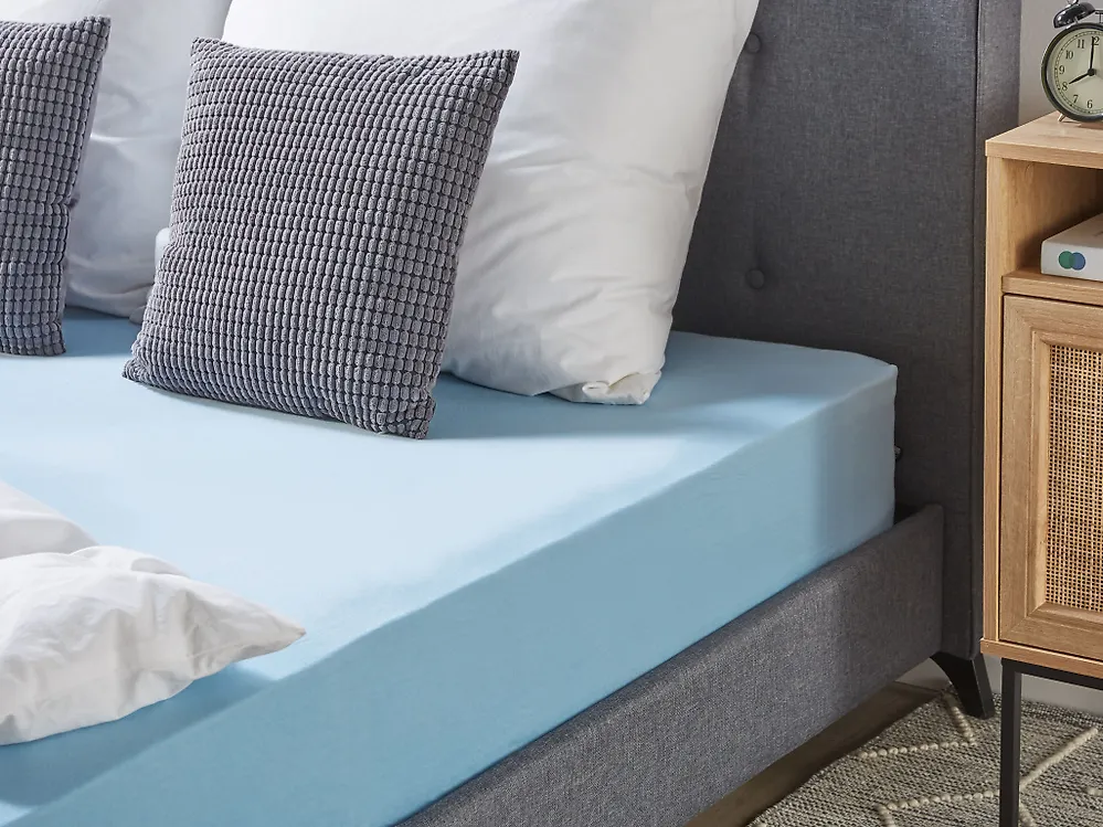 Fitted Sheet HOFUF 180 x 200 cm Cotton Light Blue_1178323