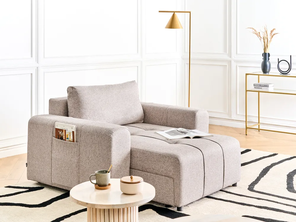 Chaise longue INNVIK Stof Lichtbruin met opbergruimte