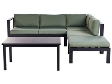 Lounge Set 3-teilig Aluminium schwarz 5-Sitzer Auflagen grün MESSINA