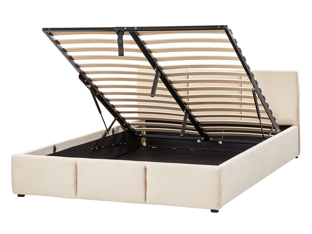 Letto contenitore BOUSSE Velluto Beige chiaro 140 x 200 cm