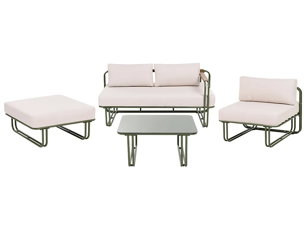 Garden Lounge Set with Table and Ottoman 3 Seater CAMEROTA  Metal Green