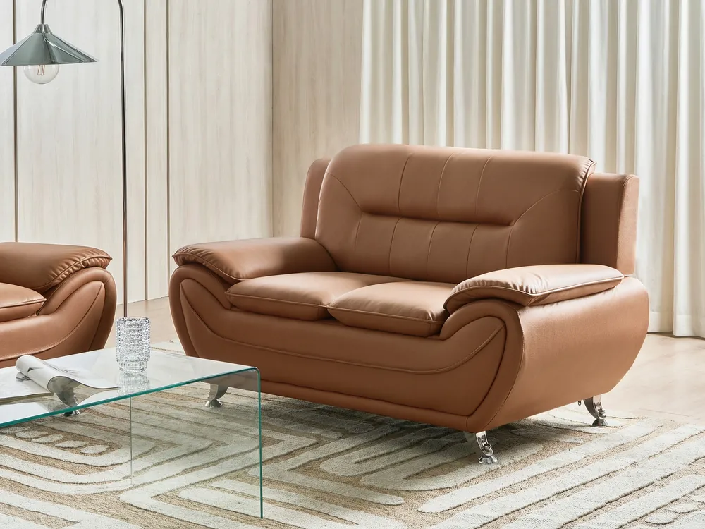 Sofa 2 Seater LEIRA Faux Leather Golden Brown