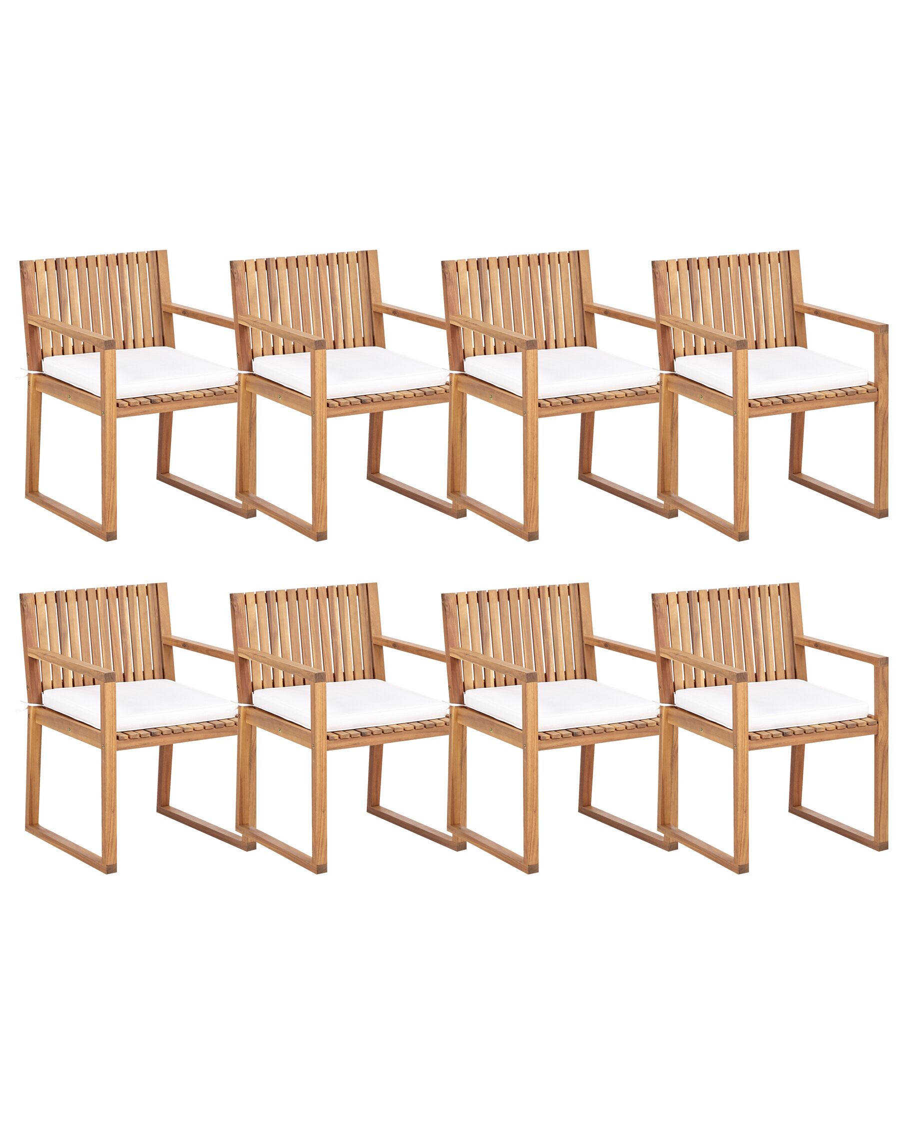 Set di 8 sedie da giardino legno di acacia con cuscini bianco crema SASSARI II_923957