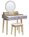 Toaletní stolek se 4 zásuvkami LED zrcadlem a stoličkou šedý/zlatý FEDRY_844791