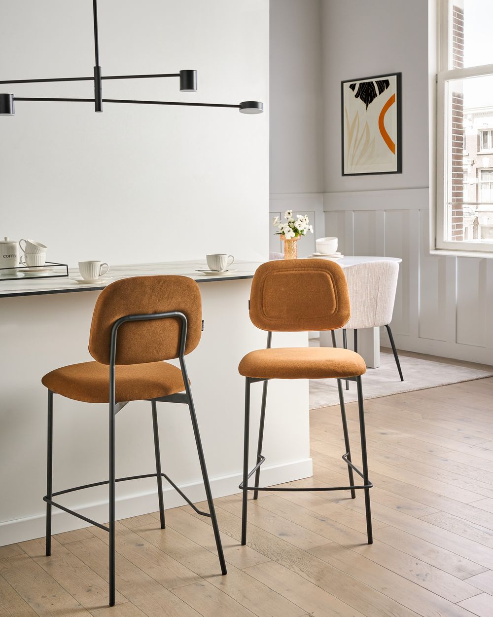 Lot de 2 chaises de bar DUETTE Velours Marron doré