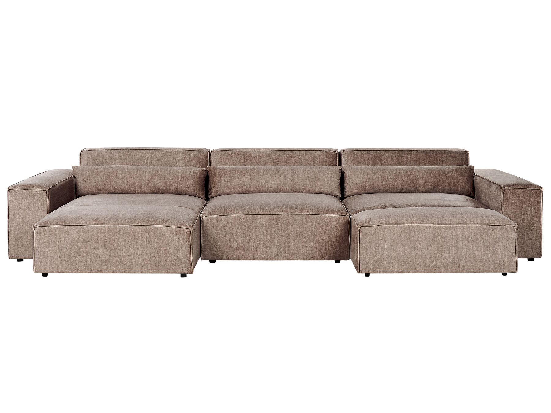 Canapé d'angle à droite modulable 3 places en tissu avec ottoman marron HELLNAR_912393