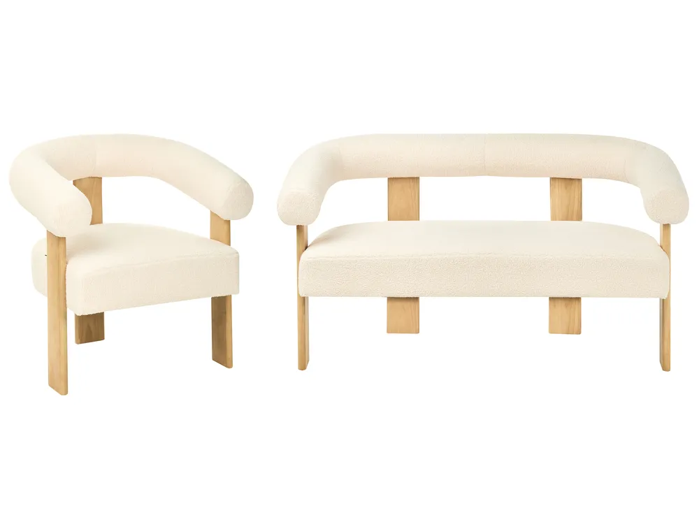 Living Room Set ILBRO Boucle Off-White/ Light Brown_985014
