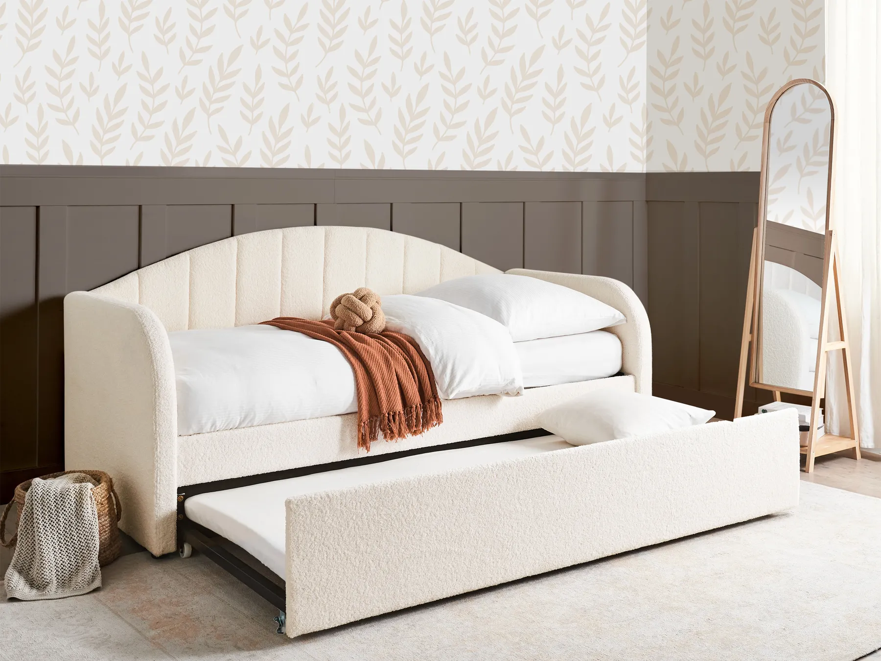 Trundle Bed Boucle EYBURIE 90 x 200 cm (EU Single) Light Beige_907119