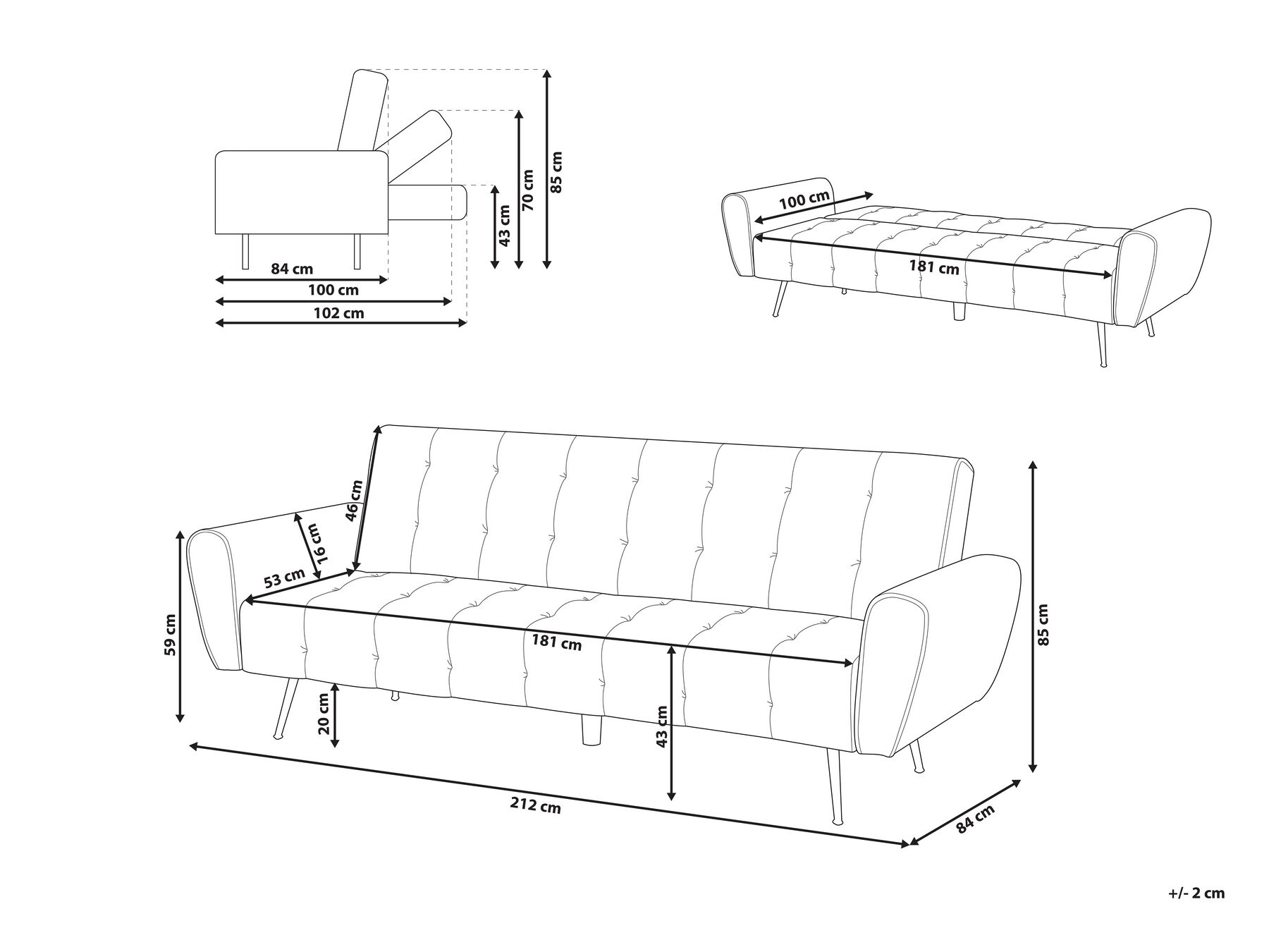 Sofa Bed 3 Seater SELNES Velvet Emerald Green_754161