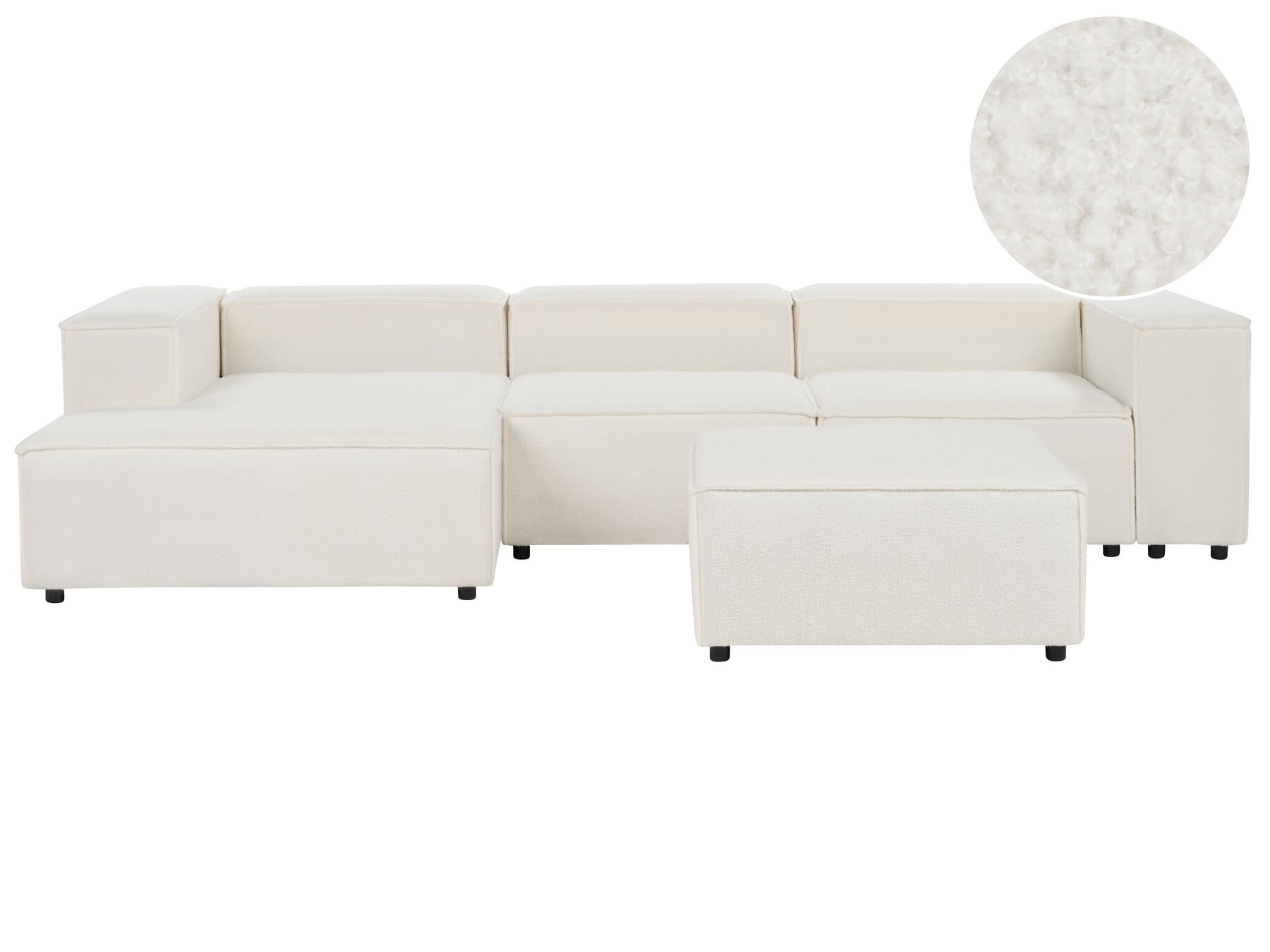 3-Sitzer Ecksofa Bouclé weiss rechtsseitig mit Ottomane APRICA_908504