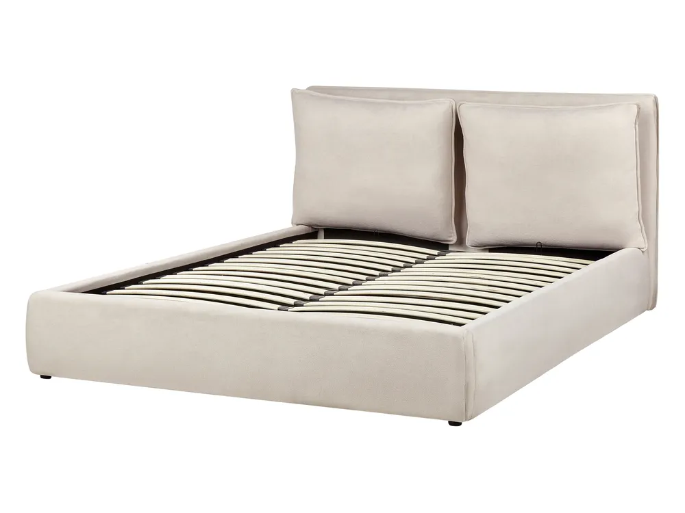 Bett mit Stauraum BAJONNA Stoff Hellbeige 160 x 200 cm_912475